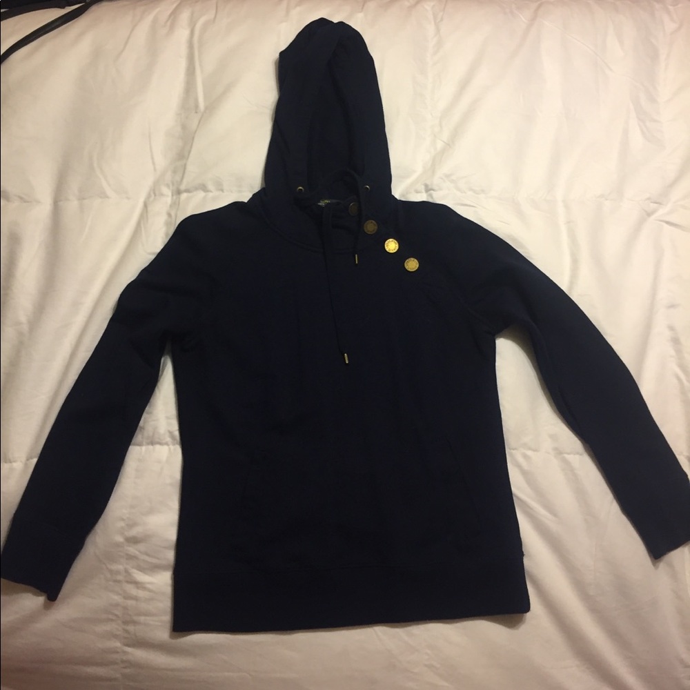 LAUREN by Ralph Lauren Navy Hoodie w/ Brass Snaps